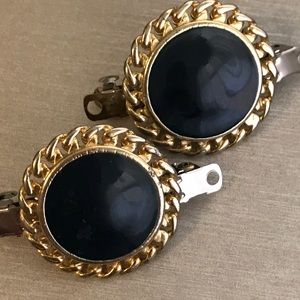 Black Enamel and Gold Trim Sunburst Hair Clips